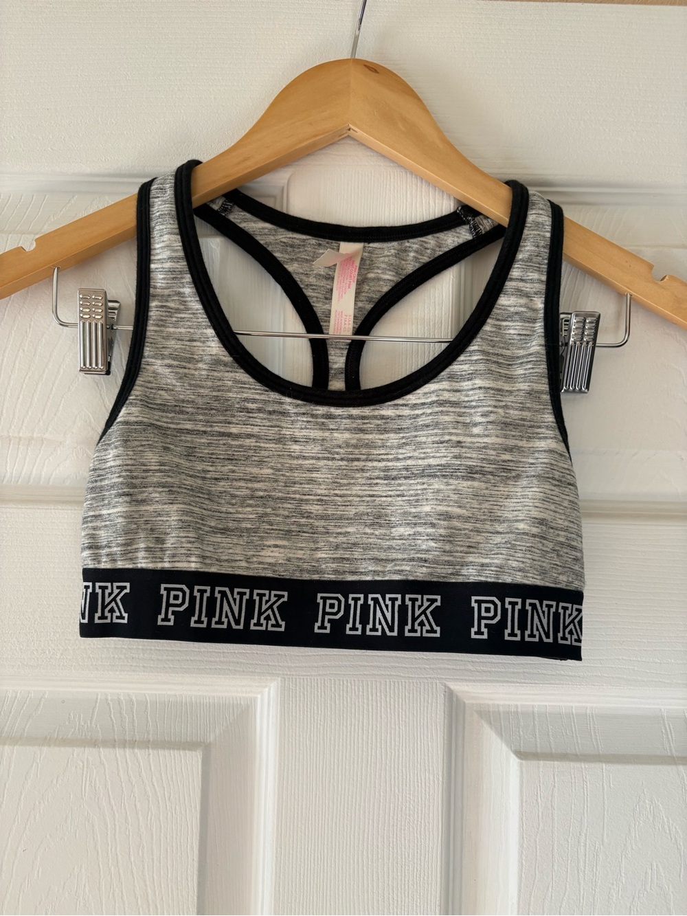 PINK Victoria's Secret Gray & Black Heathered Sports Bra Top